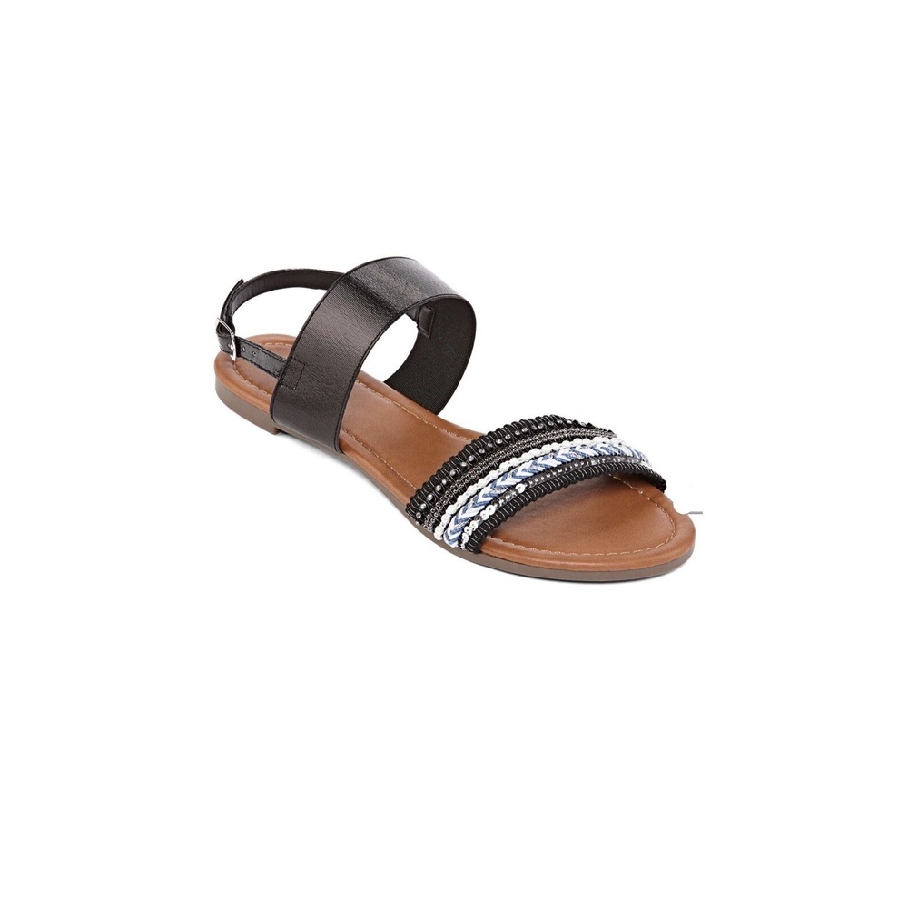 Mixit Friendship Dual Band Wedge Sandals Women Size 9 Bling Embroidery Black New